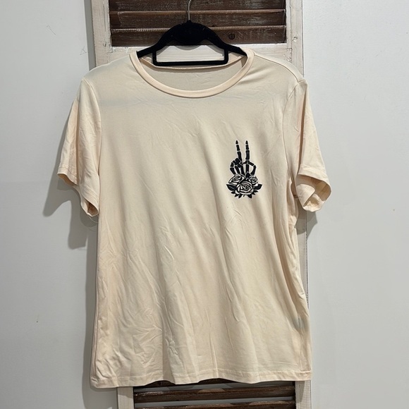 None Tops - Cream Short Sleeve Tee with Black Graphic